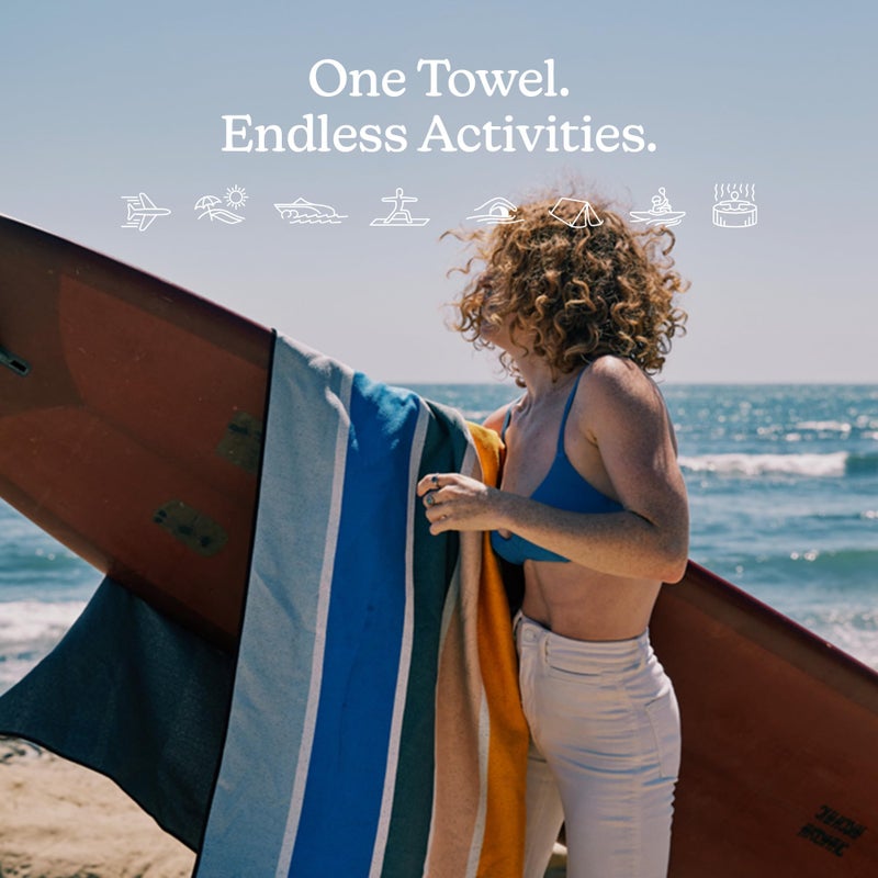 Nomadix Original Towel - Perfect for Beach, Pool, Travel, Camping, Yoga - Made with Recycled Materials - Super Absorbent - Sand Resistant - Stripes Retro - 72.5" x 30" - Image 4